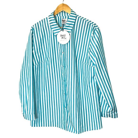 Nwt Princess Polly Chloe Light Blue Striped Button-Down Shirt Womens Size 6 - Picture 2 of 10